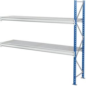 Schwerlast-Großfachregal mit Stahlauflagen, Rahmenfarbe blau, HxBxT 1996 x 2780 x 1000 mm, Anbauregal Manorga