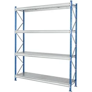 Schwerlast-Großfachregal mit Stahlauflagen, Rahmenfarbe blau, HxBxT 2996 x 2860 x 1000 mm, Grundregal Manorga
