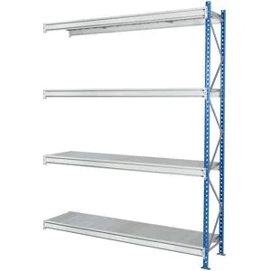 Schwerlast-Großfachregal mit Stahlauflagen, Rahmenfarbe blau, HxBxT 2996 x 2330 x 600 mm, Anbauregal Manorga