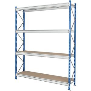 Schwerlast-Großfachregal mit Spanplattenauflagen, Rahmenfarbe blau, HxBxT 2996 x 2410 x 600 mm, Grundregal Manorga