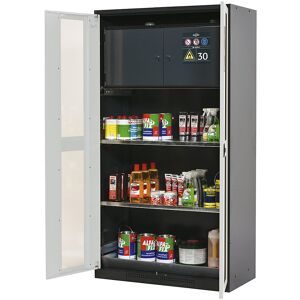 Chemikalienschrank, Tür mit Sichtfenstern, mit Gefahrstoffbox Typ 30, lichtgrau asecos