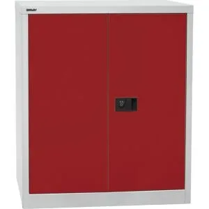 UNIVERSAL Flügeltürenschrank, HxBxT 1000 x 914 x 400 mm, 1 Fachboden, 2 Ordnerhöhen, lichtgrau / kardinalrot BISLEY