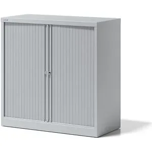 Rollladenschrank ESSENTIALS, HxBxT 1000 x 1000 x 470 mm, 1 Fachboden, lichtgrau BISLEY