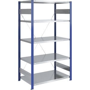 Steckregal, Bauart leicht, einseitig, HxBxT 2000 x 1000 x 800 mm, blau/verzinkt, Grundregal eurokraft pro