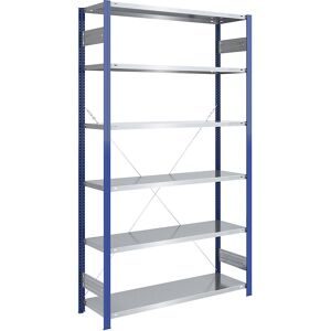 Steckregal, Bauart leicht, einseitig, HxBxT 2500 x 1300 x 500 mm, blau/verzinkt, Grundregal eurokraft pro