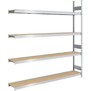 Großfach-Steckregal mit Spanplatten, Höhe 2500 mm, Breite 2250 (2 x 1125) mm, Feldlast 1750 kg, Tiefe 400 mm, Anbauregal hofe