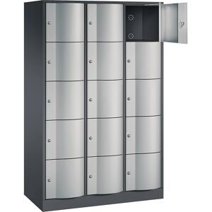 5er-Schließfachschrank Resisto, 3 Abteile, schwarzgrau / weißaluminium C+P