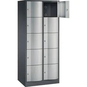 5er-Schließfachschrank Resisto, 2 Abteile, schwarzgrau / weißaluminium C+P