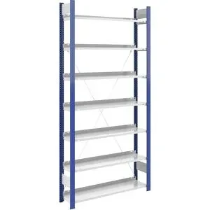 Ordner-Steckregal, einseitig, Höhe 2350 mm, BxT 1000 x 300 mm, Grundregal, blau / grau hofe