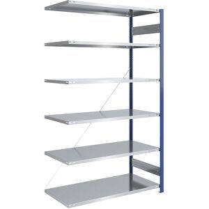 Steckregal, Bauart leicht, einseitig, HxBxT 2500 x 1300 x 800 mm, blau/verzinkt, Anbauregal eurokraft pro