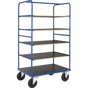Multi-Etagenwagen KM338, LxBxH 1000 x 700 x 1800 mm, blau, 2 Lenkrollen mit Stopp, 2 Bockrollen Kongamek