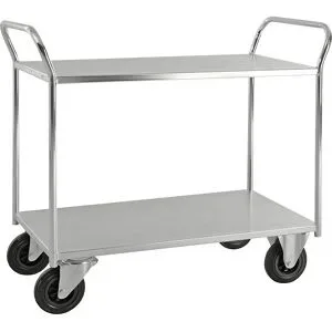 Tischwagen KM41, 2 Etagen, LxBxH 1070 x 550 x 1000 mm, verzinkt, 2 Lenkrollen mit Stopp, 2 Bockrollen Kongamek