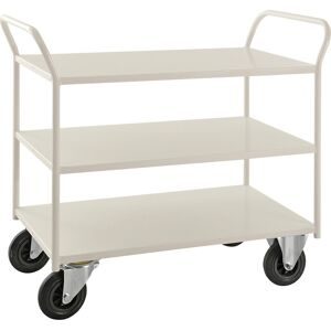 Tischwagen KM41, 3 Etagen, LxBxH 1080 x 450 x 975 mm, weiß, 2 Lenkrollen mit Stopp, 2 Bockrollen, ab 5 Stk Kongamek