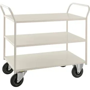 Tischwagen KM41, 3 Etagen, LxBxH 1070 x 550 x 975 mm, weiß, 2 Lenk- und 2 Bockrollen, ab 5 Stk Kongamek