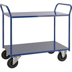 Tischwagen KM41, 2 Etagen, LxBxH 1080 x 450 x 975 mm, blau, 2 Lenkrollen mit Stopp, 2 Bockrollen Kongamek