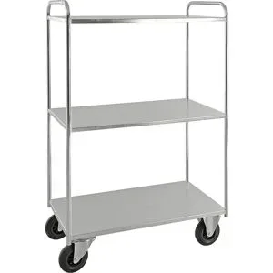 Etagenwagen KM41, 3 Etagen mit Aufkantung, LxBxH 955 x 550 x 1490 mm, verzinkt, 2 Lenkrollen mit Stopp, 2 Bockrollen Kongamek