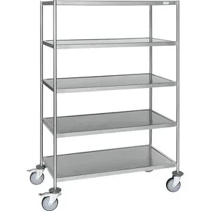 Edelstahl-Etagenwagen, verschweißt, LxBxH 1075 x 575 x 1650 mm, 5 Etagen, ab 2 Stk Kongamek