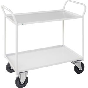 Tischwagen KM41, 2 Etagen mit Aufkantung, LxBxH 1070 x 550 x 1000 mm, weiß, 2 Lenkrollen mit Stopp, 2 Bockrollen Kongamek