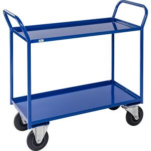 Tischwagen KM41, 2 Etagen mit Aufkantung, LxBxH 1080 x 450 x 1000 mm, blau, 2 Lenk- und 2 Bockrollen Kongamek