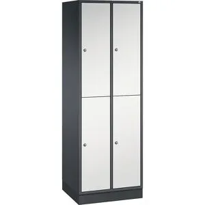 Doppelstock-Spind Intro, 2 Abteile, schwarzgrau / lichtgrau, BxT 620 x 500 mm C+P