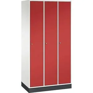 Spind Intro, Breite 920 mm, 3 Abteile, Korpus reinweiß, Türen feuerrot C+P