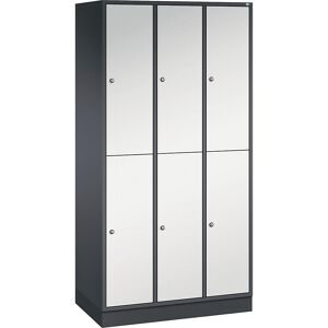 Doppelstock-Spind Intro, 3 Abteile, schwarzgrau / lichtgrau, BxT 920 x 500 mm C+P