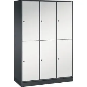 Doppelstock-Spind Intro, 3 Abteile, schwarzgrau / lichtgrau, BxT 1220 x 500 mm C+P