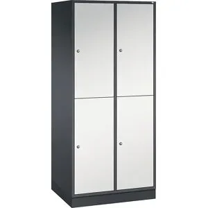 Doppelstock-Spind Intro, 2 Abteile, schwarzgrau / lichtgrau, BxT 820 x 600 mm C+P