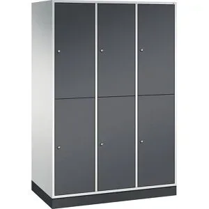Doppelstock-Spind Intro, 3 Abteile, lichtgrau / schwarzgrau, BxT 1220 x 600 mm C+P