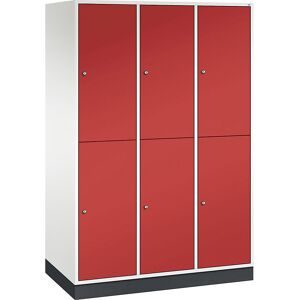 Doppelstock-Spind Intro, 3 Abteile, reinweiß / feuerrot, BxT 1220 x 600 mm C+P
