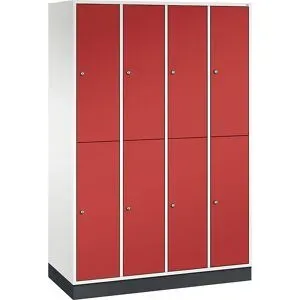 Doppelstock-Spind Intro, 4 Abteile, reinweiß / feuerrot, BxT 1220 x 500 mm C+P