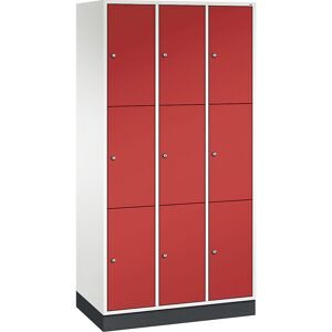 3er-Schließfachschrank Intro, 3 Abteile, reinweiß / feuerrot, BxT 920 x 500 mm C+P