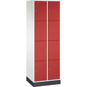 4er-Schließfachschrank Intro, 2 Abteile, reinweiß / feuerrot, BxT 620 x 500 mm C+P