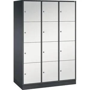 4er-Schließfachschrank Intro, 3 Abteile, schwarzgrau / lichtgrau, BxT 1220 x 600 mm C+P