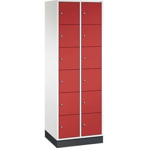 6er-Schließfachschrank Intro, 2 Abteile, Korpus reinweiß, Türen feuerrot C+P