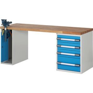 Werkbank, Baukastensystem Serie 7000, 1 Schrank, 1 Standcontainer je 4 Schubladen, BxT 2000 x 700 mm eurokraft pro
