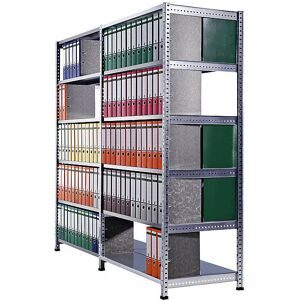 kaiserkraft Ordner- und Archiv-Steckregal, verzinkt, Höhe 2280 mm, doppelseitig, Boden-BxT 1200 x 600 mm, Grundfeld