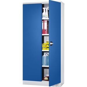 Universalschrank mit Flügeltüren und 4 Fachböden, HxBxT 1950 x 915 x 421 mm, Korpus lichtgrau / Türen enzianblau eurokraft basic