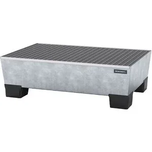 Stahl-Auffangwanne mit Kunststoff-Füßen, LxBxH 1240 x 815 x 360 mm, feuerverzinkt, mit Gitterrost eurokraft pro