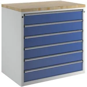 Schrank für Material- und Werkzeugausgabetheke, 6 Schubladen 150 mm, grau / blau ANKE