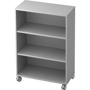 Büroregal, 2 Fachböden, mit Rollen, lichtgrau eurokraft pro
