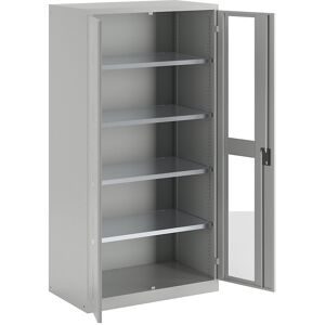 Sichtfensterschrank, HxBxT 1950 x 1000 x 580 mm, mit 4 Fachböden, lichtgrau LISTA