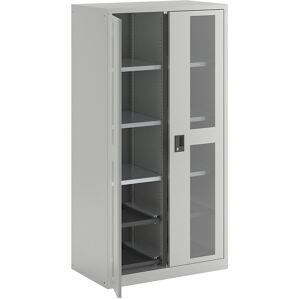 Sichtfensterschrank, HxBxT 1950 x 1000 x 580 mm, mit 10 Fachböden, lichtgrau LISTA