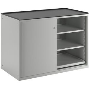 Schiebetürenschrank, Traglast Auszugboden 75 kg, 4 Verstellböden, 2 Auszugböden, lichtgrau LISTA