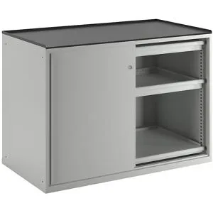 Schiebetürenschrank, Traglast Auszugboden 75 kg, 4 Schubladen, 2 Auszugböden, lichtgrau LISTA