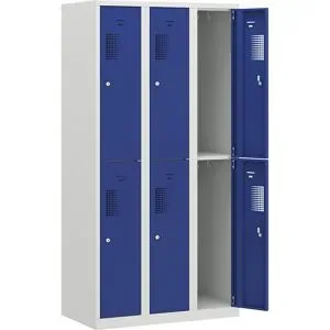 Doppelstock-Spind Amsterdam, 3 Abteile, Breite 900 mm, 6 Fächer, lichtgrau / enzianblau eurokraft basic