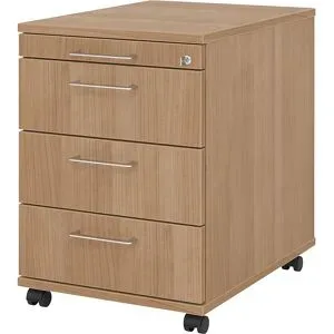 Rollcontainer, 1 Utensilienschub, 3 Materialschübe, Tiefe 580 mm, Dekor Nussbaum eurokraft pro