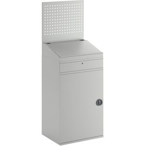 Computer-Arbeitsstation, Stahlblech, HxB 1770 x 650 mm, mit Lochwand und Pultaufsatz, Türfarbe Lichtgrau eurokraft pro