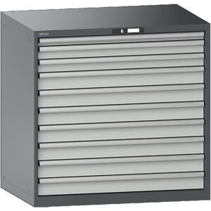 Schubladenschrank, 10 Schubladen, BxTxH 1023 x 725 x 1000 mm, grau metallic / lichtgrau LISTA