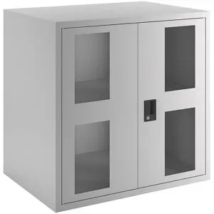 Aufsatzschrank mit Flügeltüren, mit Sichtfenster-Türen, HxBxT 1000 x 1023 x 725 mm, lichtgrau LISTA